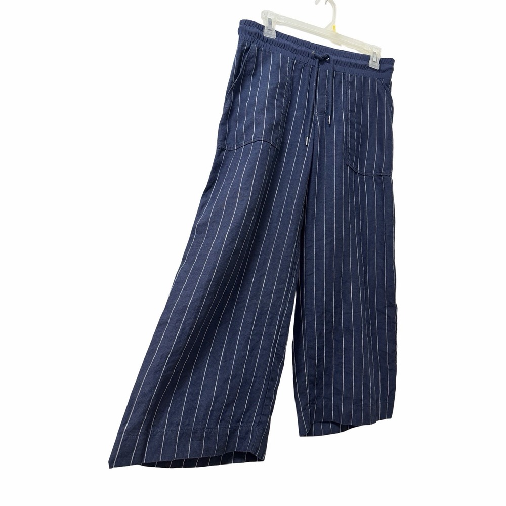 Athleta Womens Bali Linen Cropped Ankle Pants Size 4 Navy Breathable Coastal